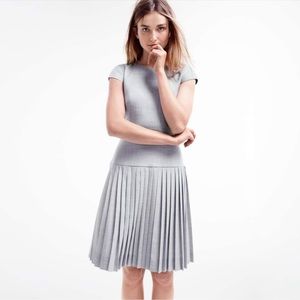 J.Crew Drop Waist Pleated Grey Dress Size 4 100% Wool